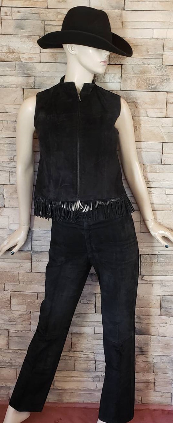 Suede Leather Pants Vest Set Western Style - image 4