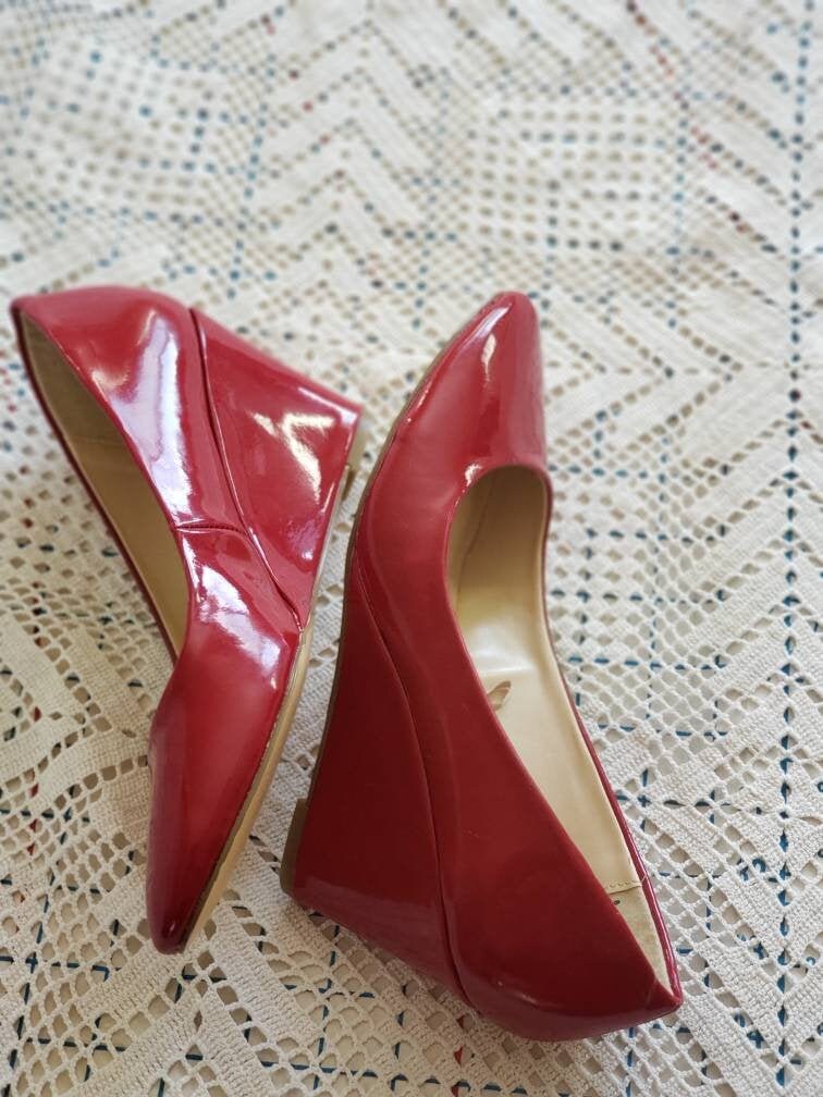 Burgundy wedge shoes best sale women's
