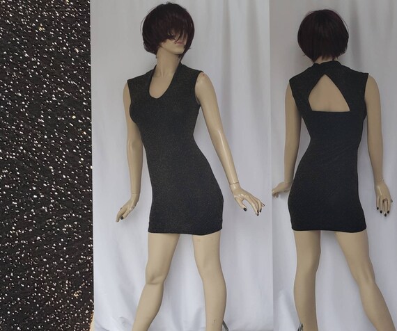 Gold Glitter Sparkle Black Body Con Mini Stretch D