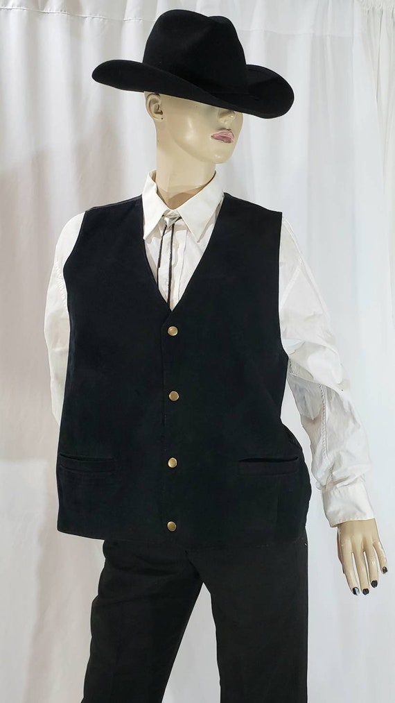 Black Suede Western Vest Vintage Waistcoat Size L - image 1