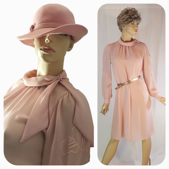 Coral-Pink long Pussy bow Victorian Dress