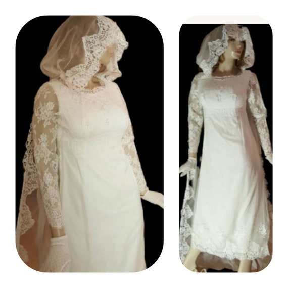 Medieval Wedding Dress with Hooded Lace Veil