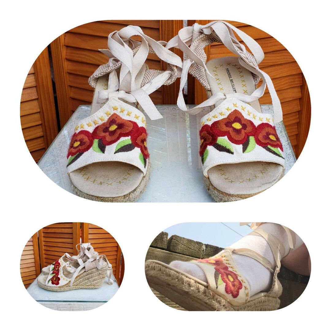 Women Vintage Leather FLower Platform Sandals