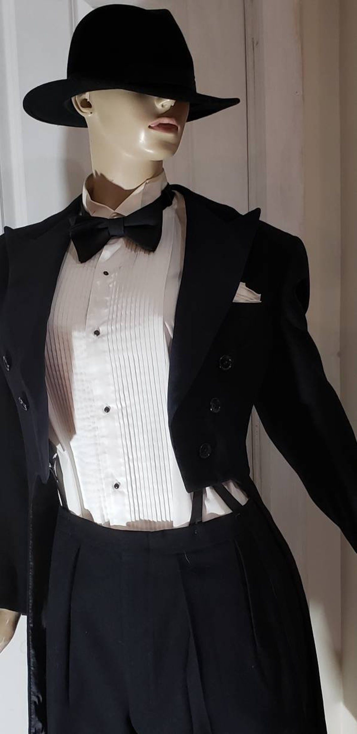 Mens White Formal Tuxedo Shirt/ Black Button Studs /Wing Tip Etsy