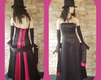 Strapless Gothic Evening Gown , Steampunk Prom Dress