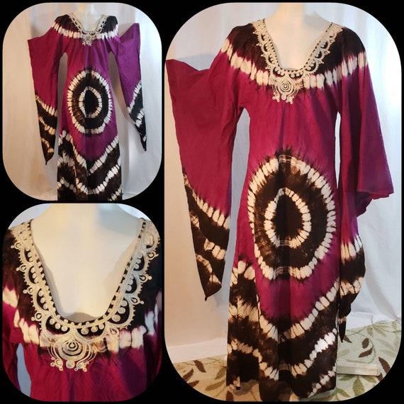 Tie Dye Maxi Poet Sleeves Hippie Bohemian Tunic Dr
