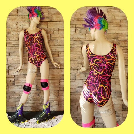 Psychedelic print gymnastics leotards