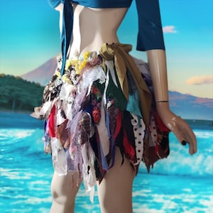 Fringed Tattered Fabric Scarp Pixie Skirt, Size M, Festival Wear