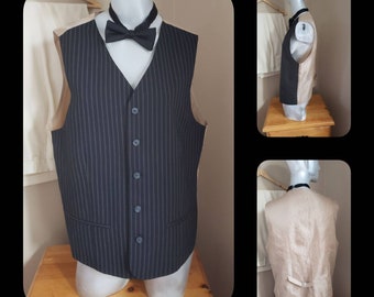 Black Vest Beige Pinstripes Waistcoat Size 50