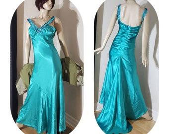 Long Green Cocktail Dress, Vintage Prom Dress