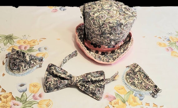 PetrasCostumes Mad Hatter Hat , Bowtie, Cuffs, Alice in Wonderland Accessories, Tea Party Wear