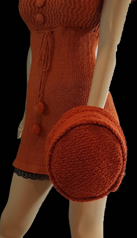 Orange 50s Style Winter Cloche Pillbox Hat - image 4