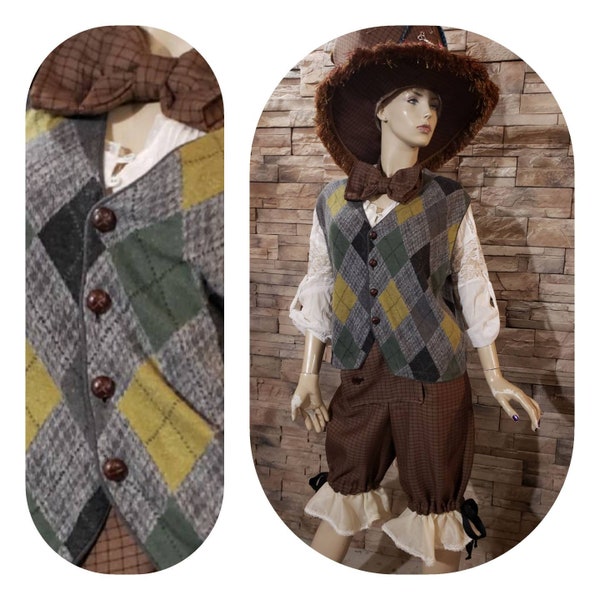 Mid Century Cotton argyle Knit Waistcoat Cosplay Vest Mad Hatter Costume