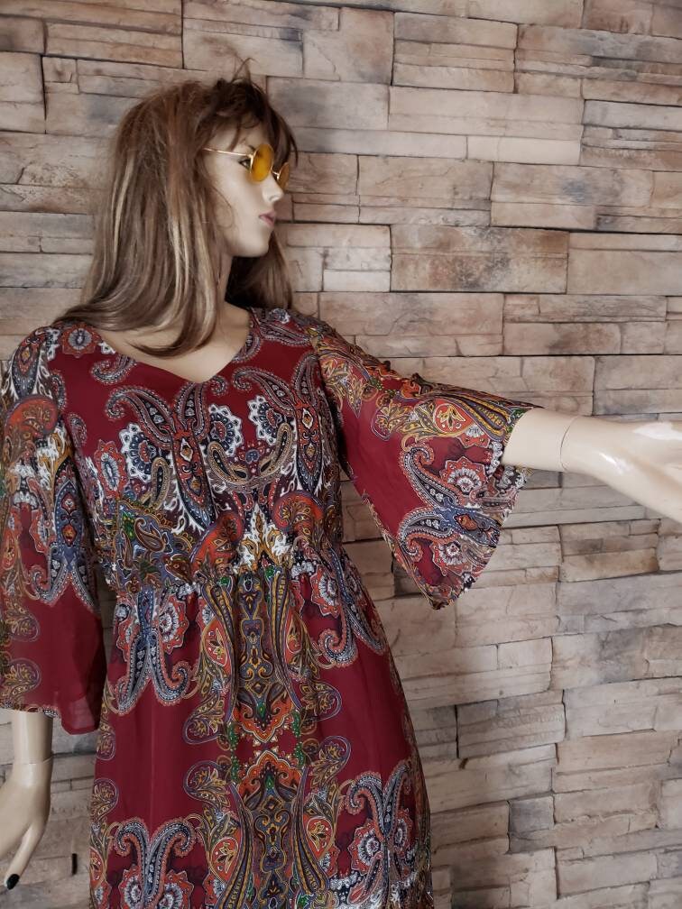 Paisley dress with bell sleeves sales