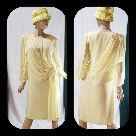70s does 20s Yellow Long Sleeve Chiffon dress