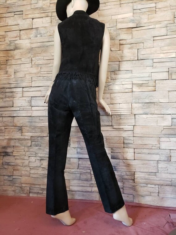 Suede Leather Pants Vest Set Western Style - image 9