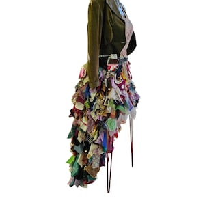 Wonderland Adventurer Patchwork Skirt - Steampunk Safari Explorer Bustle - Mad Hatter Tattered High Low Pixie Costume