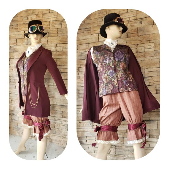 Burgundy Steampunk Costume 18th Century Style