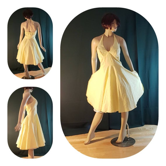 Rockabilly Yellow Eyelet Cotton Halter Top Dress