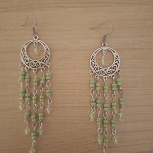 Handmade earrings with green glass beads and seed beads