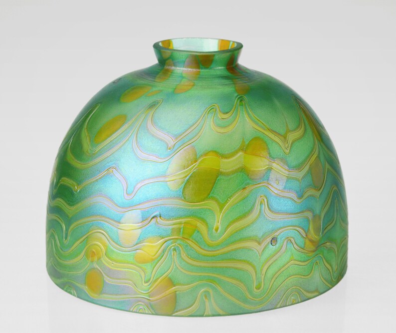 7 Hand Blown Dome Glass Lamp Shade Bridge Replacement Arts Crafts Iridescent Art Nouveau Style