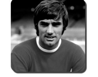 George Best coaster: 1960s classic icon in black and white - stocking filler, gift for him, gift for her, work colleague