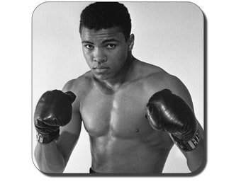 Muhammad Ali coaster: classic boxing icon in black and white - stocking filler, gift for him, gift for her, work colleague