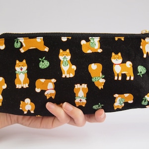 Estuche para bolígrafo hecho a mano - Japón Kawaii shiba inu Papelería estuche cosmético Negro