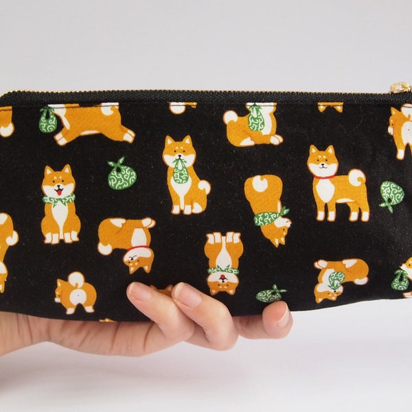 Handmade Pen Case - Japan Kawaii shiba inu Stationery cosmetic pouch Black