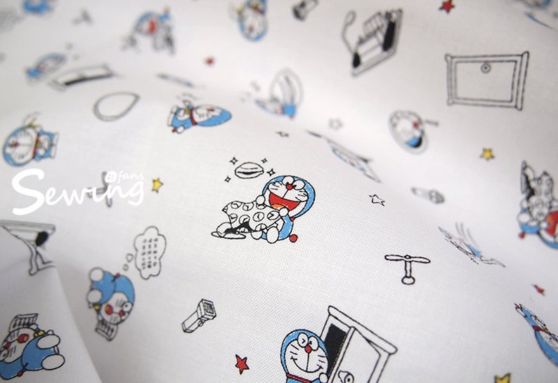 Cotton Doraemon Cute Cartoon Anime Japan Fabric By The 0 5 Etsy