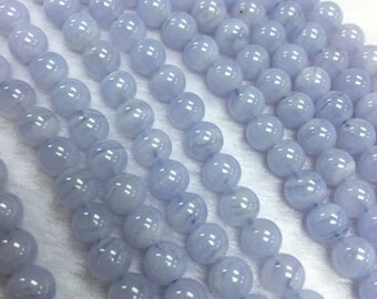 5.5mm Blue Lace Agate Round Beads, 15 Inch Strand- Top Quality
