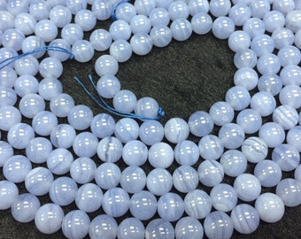 8mm Blue Lace Agate Round Beads, 15 Inch Strand- Top Quality