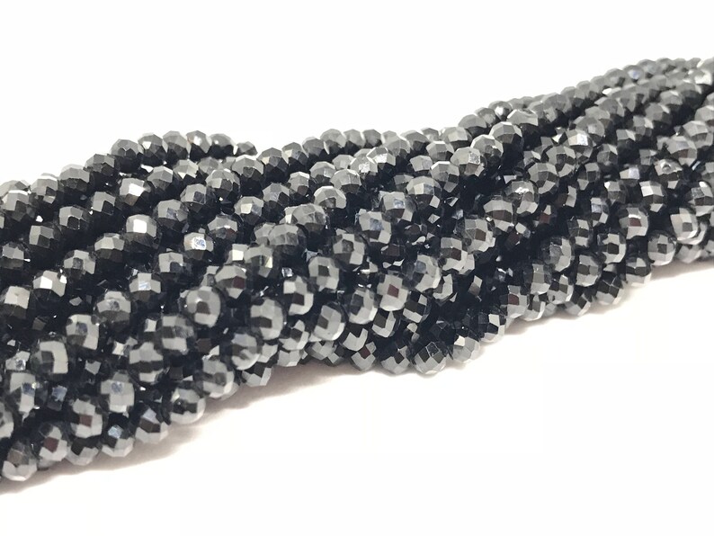 pack of 10 strands 4MM BLACK SPINEL Round faceted Gemstone faceted Beads Micro faceted length is 13