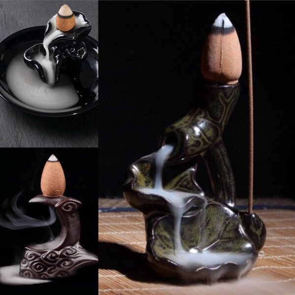 Back-Flow Incense Burner Sacred Moon And Lilly Pads