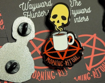 Morning Ritual - Coffee Skull Pin - Hard Enamel Lapel Pin - Coffee Pin