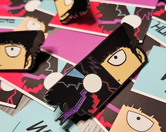 Psychic Boy Anime Inspired Hard Enamel Pin - Psycho Helmet Leader - Psycho Powers Boy Glitter Enamel Pin