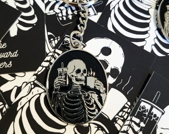 Coffee Addict Keychain - Skeleton Coffee & Iced Coffee Keychain
