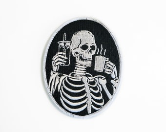 Coffee Addict Patch - Skeleton Coffee & Iced Coffee Iron-On Patch