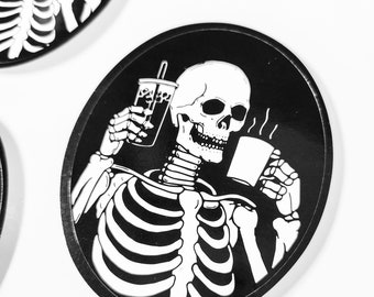 Coffee Addict Sticker - Skeleton Coffee & Iced Coffee Stickers - Coffee Themed Sticker