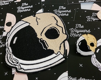 Skull Astronaut Pin and Patch Combo - Space Themed Pin and Iron-On Patch