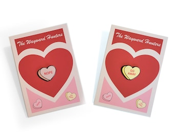 Valentine's Day Candy Nope and Go Away Combo Heart pins - Anti Valentine's Day Enamel Pin set