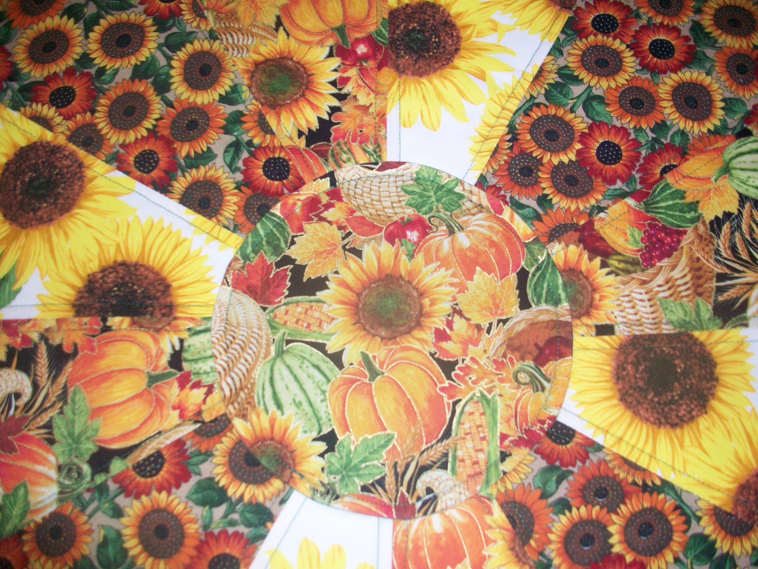 Handmade Quilted Table Topper Sunflowers, Gourds and Pumpkins, Fall ...