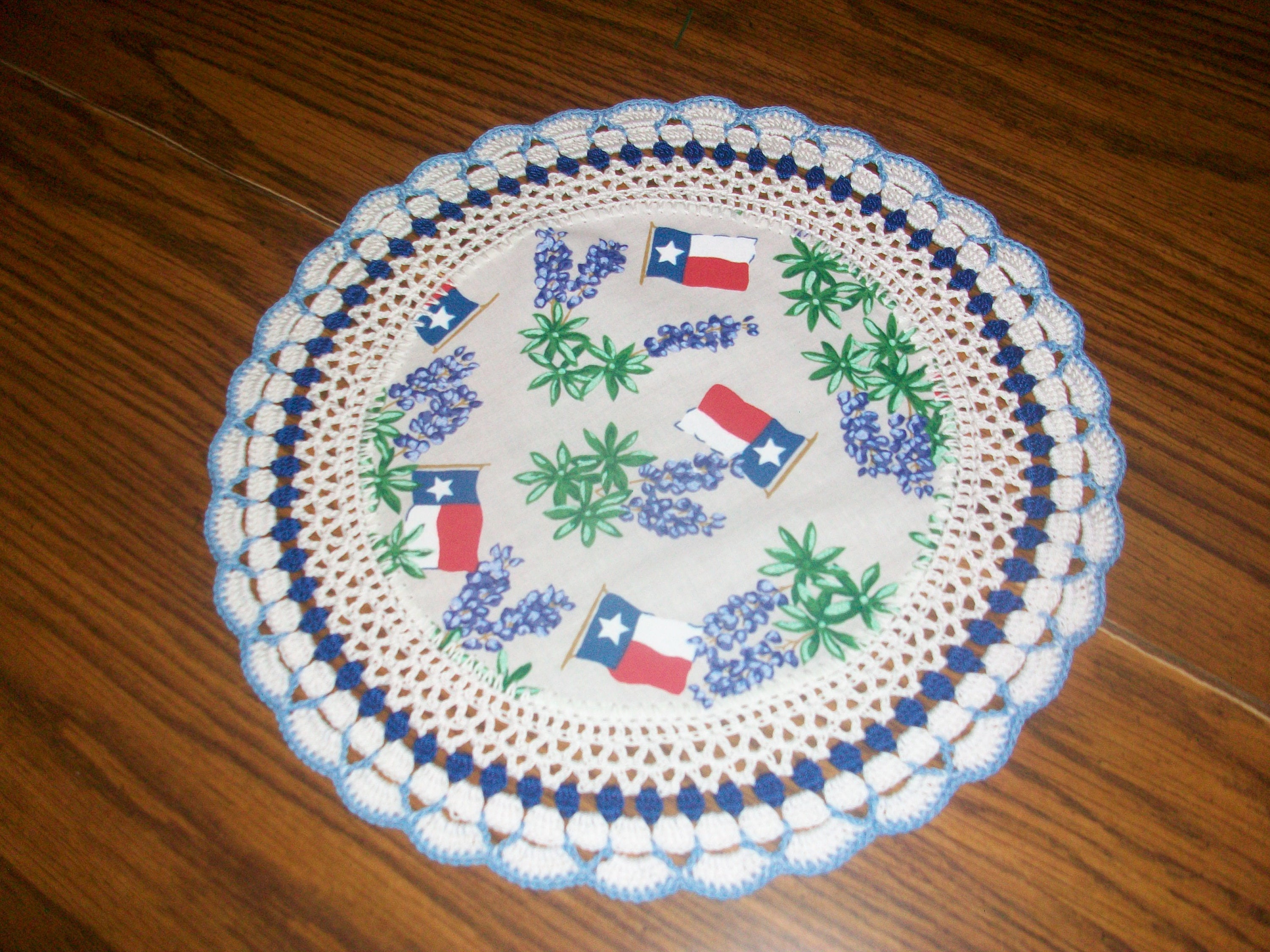 Handmade Texas Flags and Bluebonnets Crochet Doily #2048