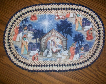New Handmade Crochet Doily Christmas Nativity Scene  #2133
