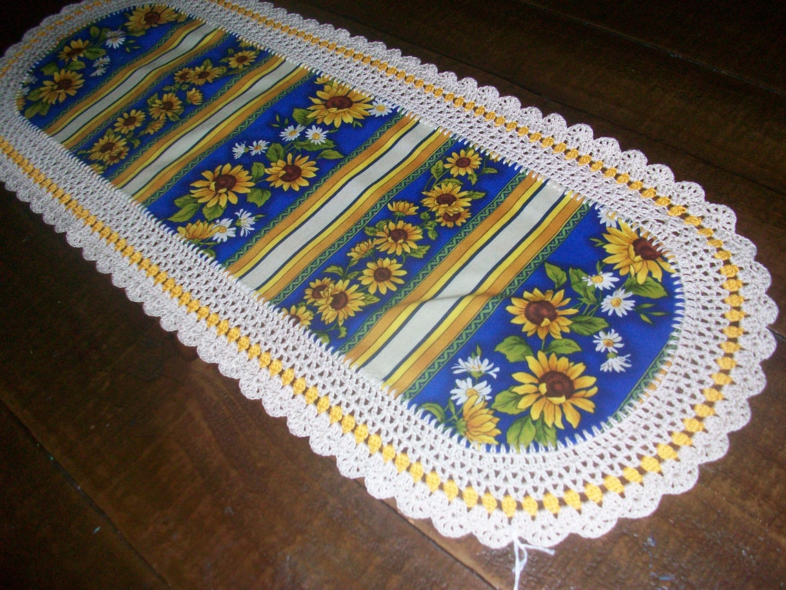 Handmade Sunflower Crochet Doily/table Runner/blue Goldenrod Etsy
