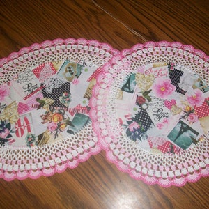Set of 2 Victorian Valentine/Shabby Chic  Crochet Doily  #2096