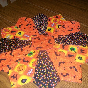 Handmade Quilted Table Topper Halloween with Bats, Witches, Jack-o-Lanterns, Candy Corn #1047