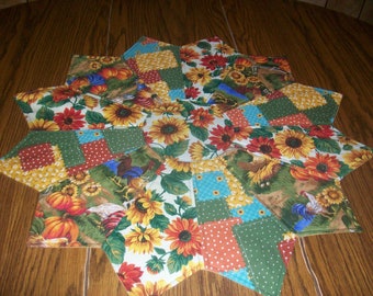 Handmade Quilted Table Topper Sunflowers, Chickens & Pumpkins  #1005