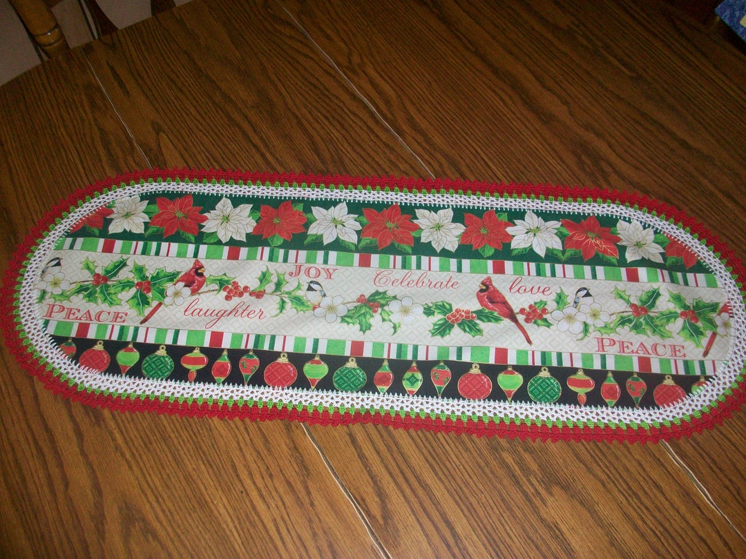 New Handmade Crochet Table Runner Christmas Cardinal and Retro Etsy