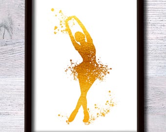 Gold Foil Ice Skating Print: Figure Skater Art Poster G130